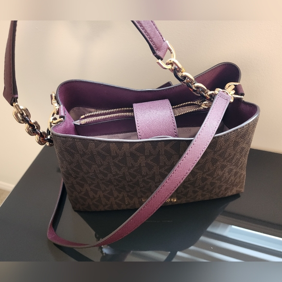 Michael Kors Monogram Brown and Purple Shoulder Bag - Picture 2 of 3
